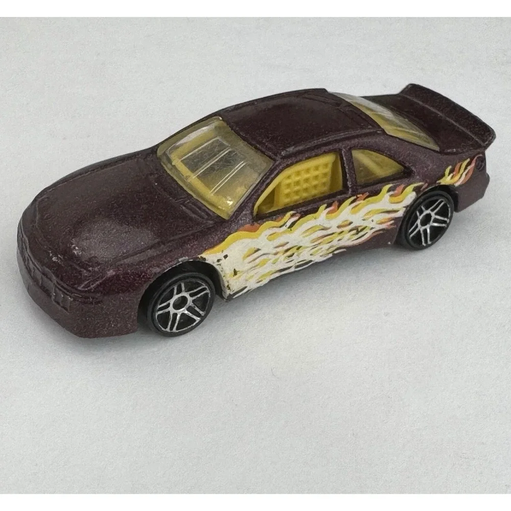 Hot Wheels 1996 T Bird Stock Car Burgundy with Side Flames Diecast Racing Toy
